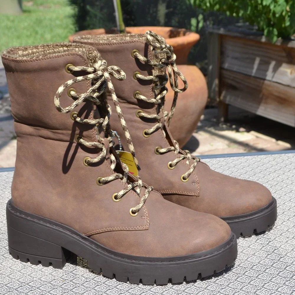 NEW Women's SKECHERS Brown Memory Foam Boots Hiking Work KNIT BUZZ Size 7 - Picture 1 of 9